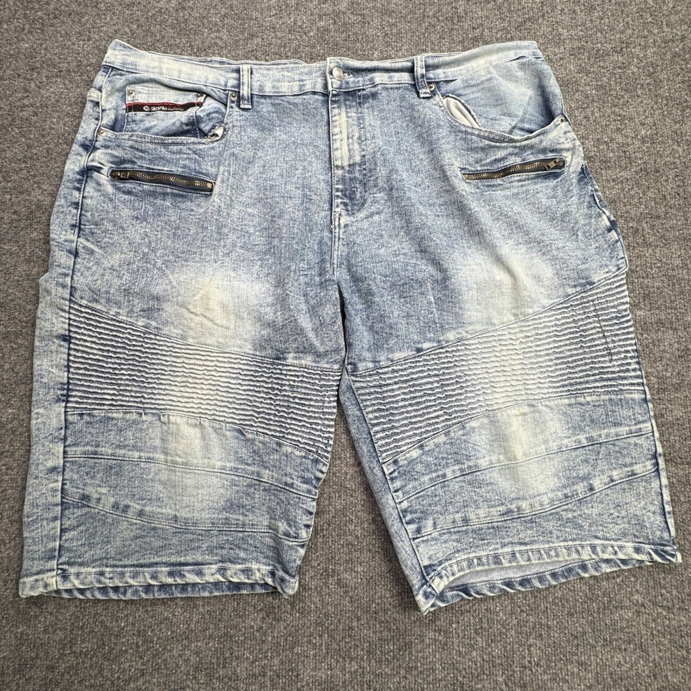 Akademiks‎ Jeanius Denim Shorts Mens 44 Blue Moto Biker Acid Wash Streetwear
